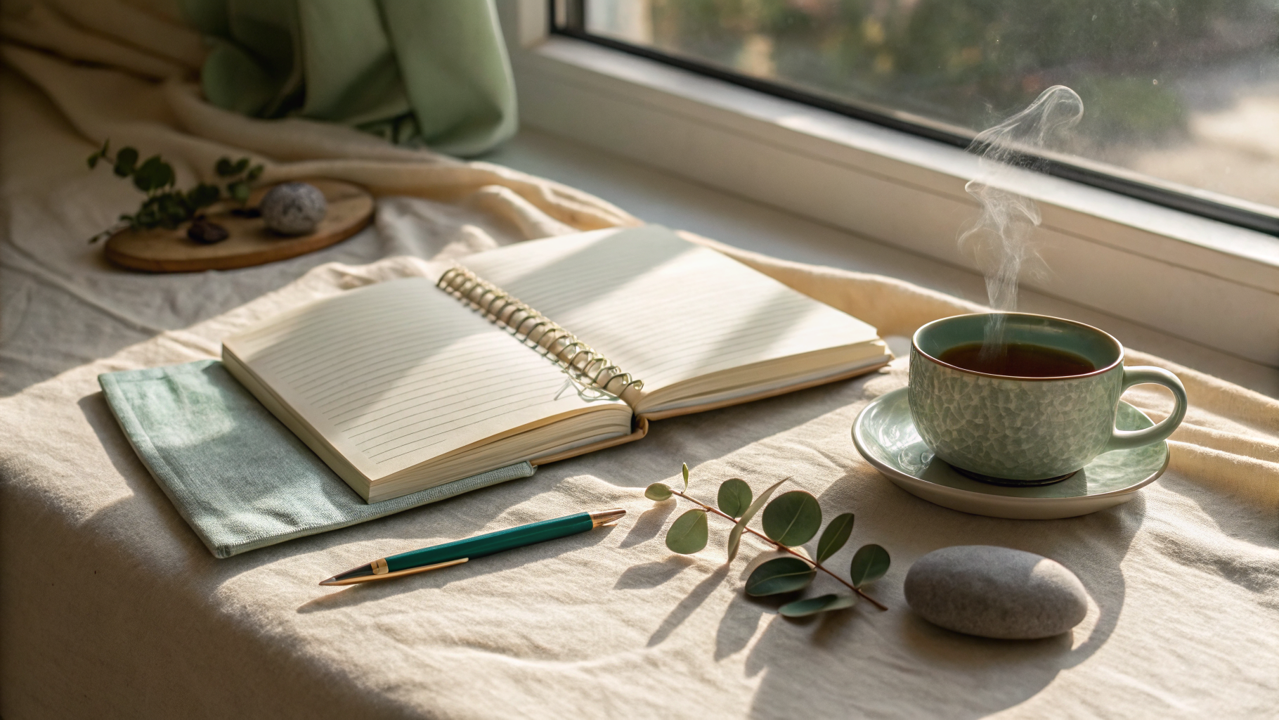 A calm, uncluttered desk by a window